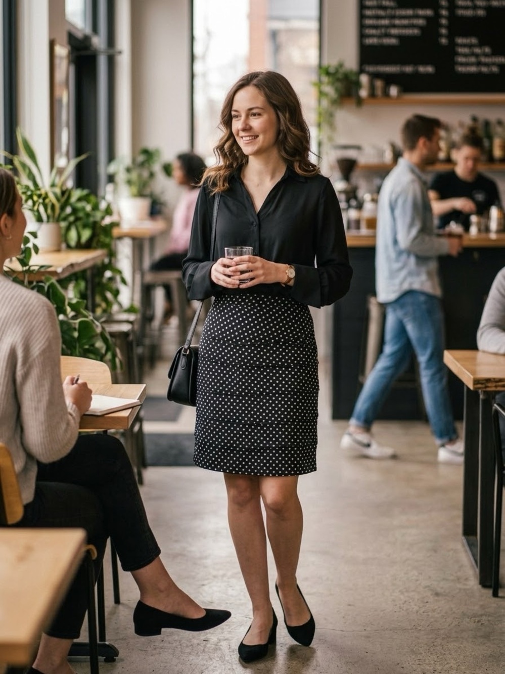 Chic Workwear Bundle: Naked Zebra Satin Blouse & Cleo Polka Dot Skirt